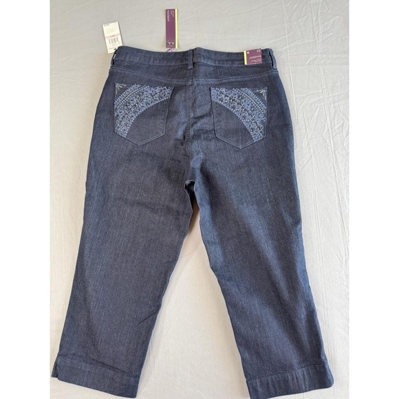 Gloria Vanderbilt Capri Pants Womens 10 Blue Jordyn Embroidered Pockets Mid Rise - Picture 1 of 16